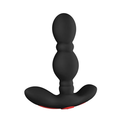 Black silicone vibrating anal plug with ergonomic shape and curved base for comfort and control.
