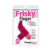 Frisky Finger unisex waterproof finger vibrator in pink with textured tip, packaged with extra batteries included.