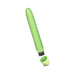 Green biodegradable vibrator with a smooth, slender design and removable battery cap shown on white background.