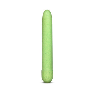 Green biodegradable vibrator with a smooth, classic design made from eco-friendly starch-based bioplastic.