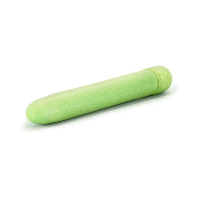 Green biodegradable vibrator made from starch-based bioplastic with a smooth, classic design.