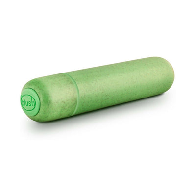 Compact green biodegradable bullet vibrator made from plant-based bioplastic with a smooth, sleek design.