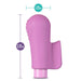 Compact purple eco-friendly vibrator with textured head and ergonomic fin, measuring 3.25 by 1.25 inches.