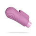 Purple eco-friendly vibrator with textured head and ergonomic fin grip, featuring a smooth matte finish.