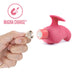 Hand holding magnetic charging cable next to coral Blush Gaia Eco Love vibrator showing Magna Charge feature.