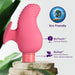 Coral pink eco-friendly vibrator made from natural rubber and plant-based materials, displayed on stone with eco icons.