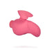 Coral pink eco-friendly silicone vibrator with curved ribbed tip and heart-shaped fin for easy grip and targeted stimulation.