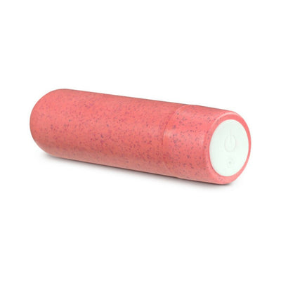 Coral-colored Blush Gaia Eco Rechargeable Bullet vibrator with speckled plant-based bioplastic design and white power button.