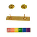 Rainbow bar lapel pin with six colorful enamel squares and gold backing with two butterfly clasps.