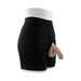 Black packer underwear with a realistic 4-inch silicone packer attached, shown on a white mannequin.