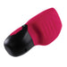 Red and black rechargeable silicone suction and vibrating massager with dual controls and ergonomic design.