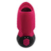 Red and black silicone suction toy with textured sides and two-button control panel, designed for versatile stimulation.