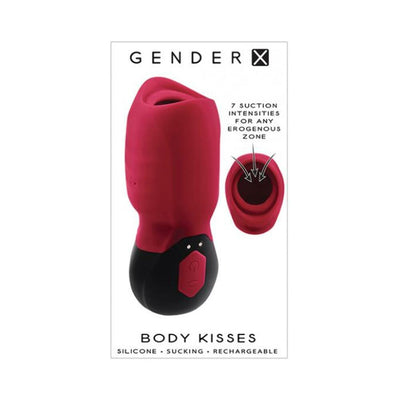 Red and black silicone suction toy with 7 adjustable intensities for erogenous zones, rechargeable and easy to use.