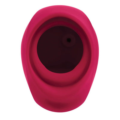 Top view of red silicone suction toy with a soft, flexible opening designed for versatile stimulation.