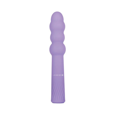 Purple silicone vibrating wand with four rounded beads and textured grip handle by Gender X