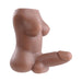 Curvy multi-function body stroker with breasts and erect shaft in realistic skin tone, made from soft, stretchy material.