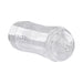 Clear dual-ended stroker with textured inner sleeve and removable caps for versatile pleasure and easy cleaning.