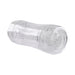 Clear dual-ended stroker with textured inner sleeve and hard plastic exterior for versatile pleasure and easy cleaning.