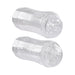 Clear dual-ended stroker with textured inner channels and removable caps for versatile pleasure and easy cleaning.