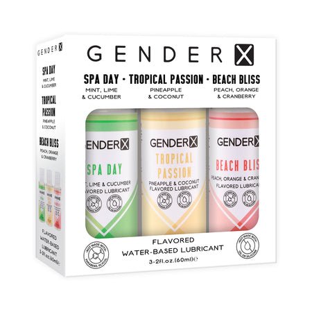 Gender X Flavored Lube Travel Pack 3/2oz Spa Day Tropical Passion Beach Bliss - SexToy.com