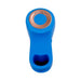 Blue silicone finger vibrator with rose-gold button and ergonomic design for precise control and comfort.