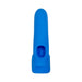 Blue silicone finger vibrator with a curved, textured shaft and an open finger loop design.