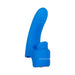 Blue Gender X Flick It finger vibrator with curved textured shaft and tongue-flicking base, made of smooth silicone.
