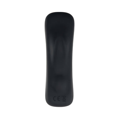 Black curved silicone universal undie vibe with smooth surface and discreet design.