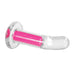 Clear curved vibrator with a vibrant pink inner bullet and flared base for secure use.