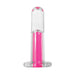Clear curved vibrator with a vibrant pink inner bullet and flared base for safe, comfortable use.