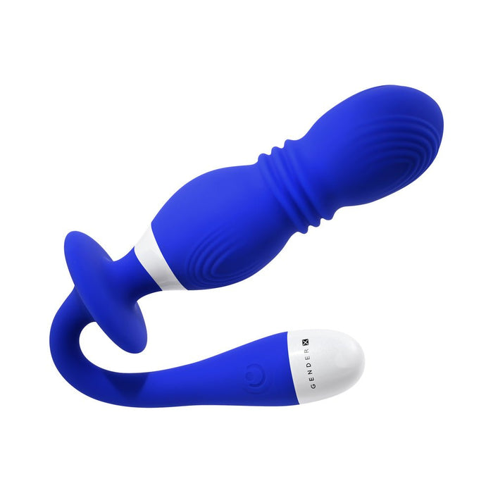 Gender X Play Ball Rechargeable Thrusting Silicone Dual Orb Vibrator Blue - SexToy.com