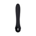 Black silicone vibrator with wavy texture and ring handle for easy grip, designed for powerful, versatile use.