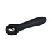 Black silicone vibrator with wavy texture and ergonomic ring handle for easy grip, rechargeable and waterproof design.