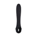 Black silicone vibrator with wavy texture and ring handle for easy grip, designed for versatile and powerful use.