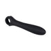 Black silicone vibrator with wavy textured shaft and ring handle for easy grip, designed for versatile use.
