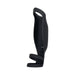 Black silicone vibrating penis sheath with triple ring design and textured surface, shown upright on white background.