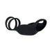 Black silicone triple ring vibrating penis sheath with ergonomic design and flexible loops for secure fit.