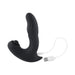 Black ergonomic silicone massager with textured shaft and USB charging cable on white background.
