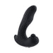 Black ergonomic silicone massager with curved textured shaft and pulsating ball base, featuring a three-button control panel.