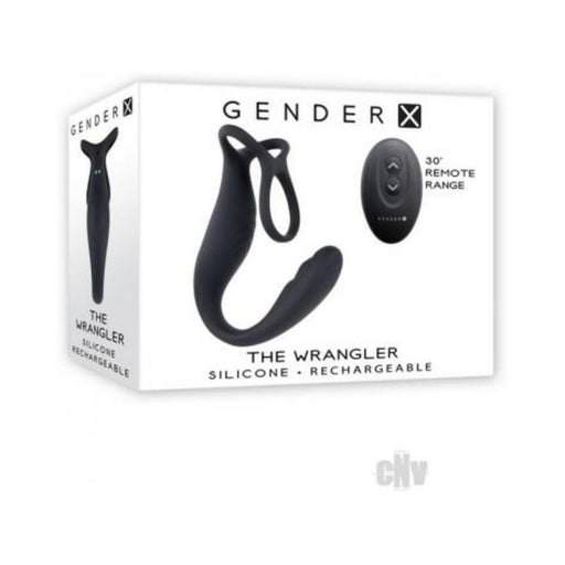 Gender X The Wrangler Rechargeable Silicone Vibrating C-ring With Remote Black - SexToy.com
