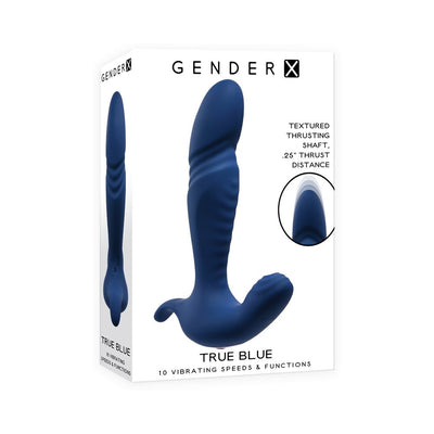 Gender X True Blue Rechargeable Thrusting Silicone Vibrator Blue - SexToy.com