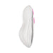 Side view of a sleek white and pink remote control vibrator with ergonomic curves and textured grip.
