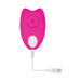 Pink rechargeable silicone underwear vibrator with USB charging cable attached, shown on white background.