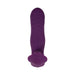 Purple silicone wearable vibrator with textured shaft and stingray-shaped external stimulator, shown from above on white background.