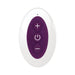 White oval remote control with purple buttons for power and intensity adjustment on a white background