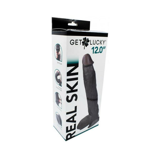 Get Lucky 12" Real Skin Series - Dark Brown - SexToy.com