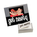 Get Nasty Game box with illustrated couple and a stack of pull-tab cards for couples' intimate play.