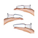 Three clear glass anal training plugs of varying sizes held in hands against a white background.