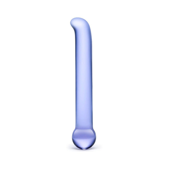 Smooth purple glass G-spot wand with curved tip and rounded base for targeted stimulation and versatile use.