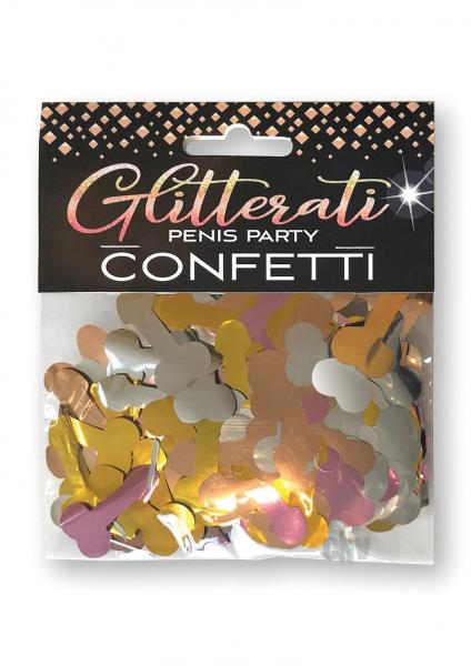 Pack of metallic gold, silver, and pink confetti shaped for adult-themed party decorations.
